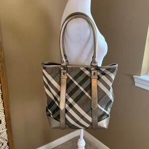 Burberry Metallic Beat Check Shimmer Canvas & Leather Snap Tote